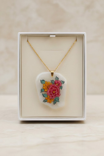 گردنبند سنگ مرمر با نقاشی گل